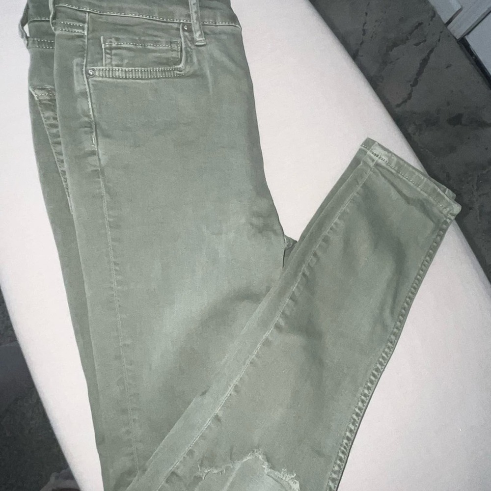 Free People High Rise Busted Knee Skinny Jeans Sage Size W28 - Picture 3 of 10